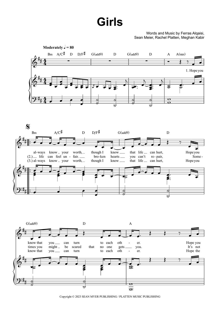 Girls Girls Piano, Vocal, Guitar scores gallery preview page 1