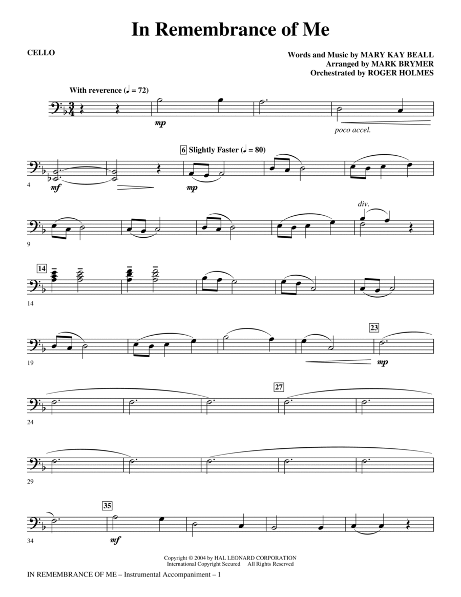 In Remembrance Of Me - Cello Choir scores gallery preview page 1