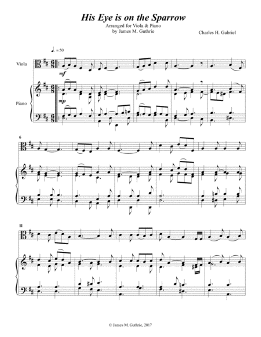 Gabriel: His Eye Is On The Sparrow for Viola & Piano Viola scores gallery preview page 1