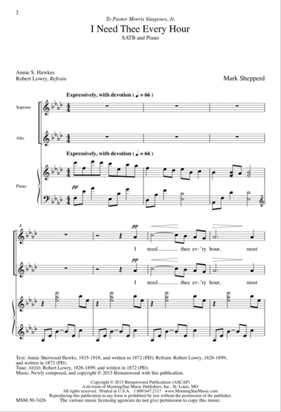 I Need Thee Every Hour 4-Part scores gallery preview page 2