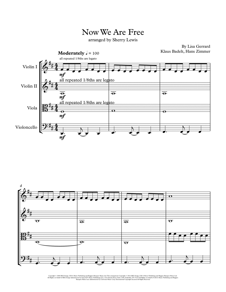 Now We Are Free String Quartet scores gallery preview page 1