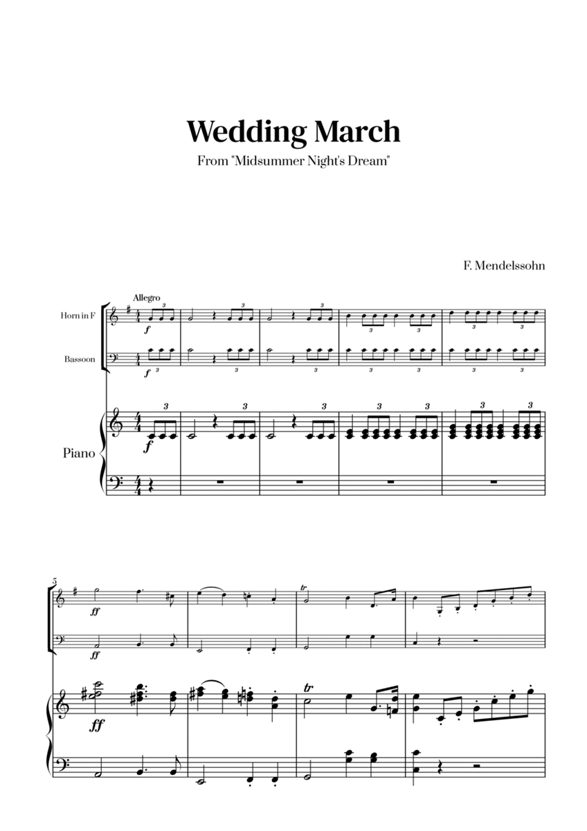 Felix Mendelssohn - Wedding March From Midsummer Night's Dream for Advanced Piano image number null