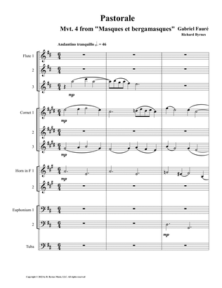 Pastorale from "Masques et Bergamasques", Op. 112 (Brass Octet + 3 Flutes)