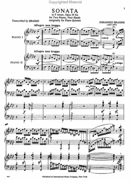 Sonata In F Minor (After Quintet), Opus 34B