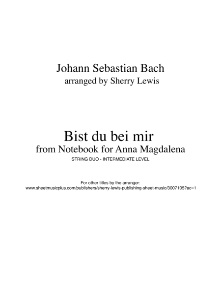 BIST DU BEI MIR String Duo, Intermediate Level for violin and cello image number null