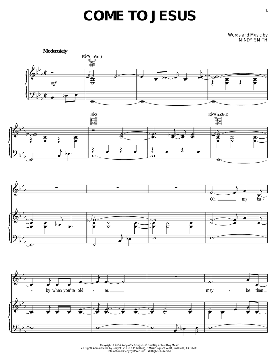 Come To Jesus Piano, Vocal, Guitar scores gallery preview page 1