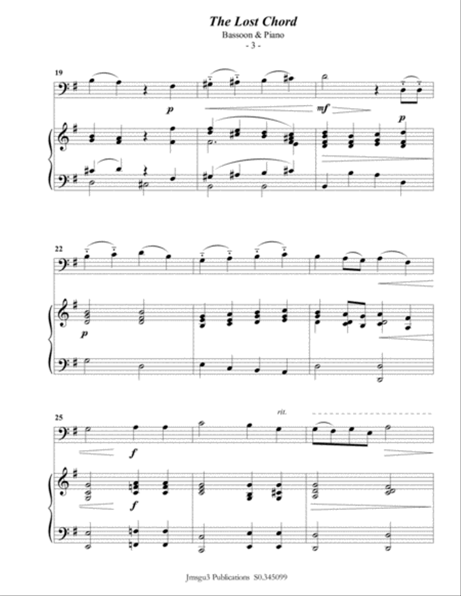 Sullivan: The Lost Chord for Bassoon & Piano Woodwind Duet scores gallery preview page 3
