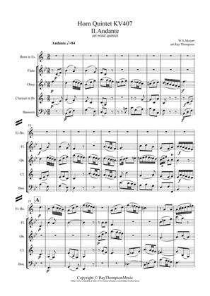Book cover for Mozart: Horn Quintet KV407: Mvt II Andante - wind quintet