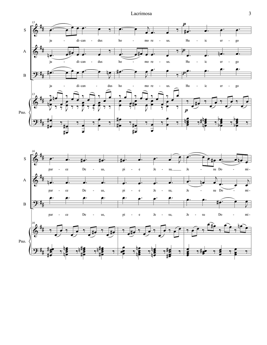 Lacrimosa (SAB) (Accessible Key Version) 3-Part scores gallery preview page 3