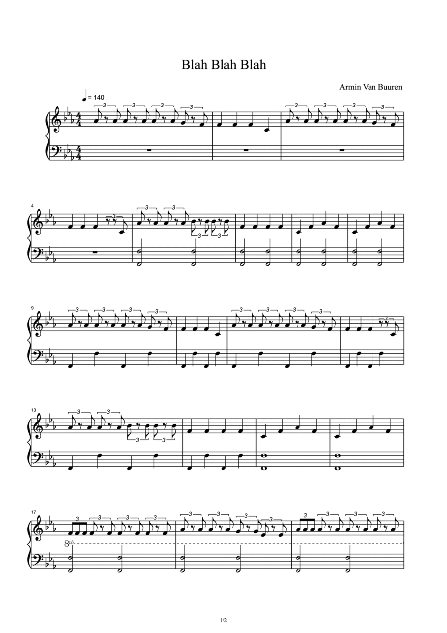 Blah Blah Blah Blah Blah Blah Piano Solo scores gallery preview page 1