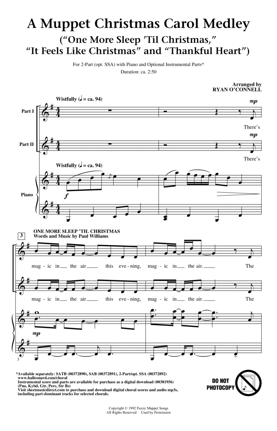 Muppet Christmas Carol Medley from The Muppet Christmas Carol by Ryan O Connell 2 Part Digital Sheet Music Sheet Music Plus