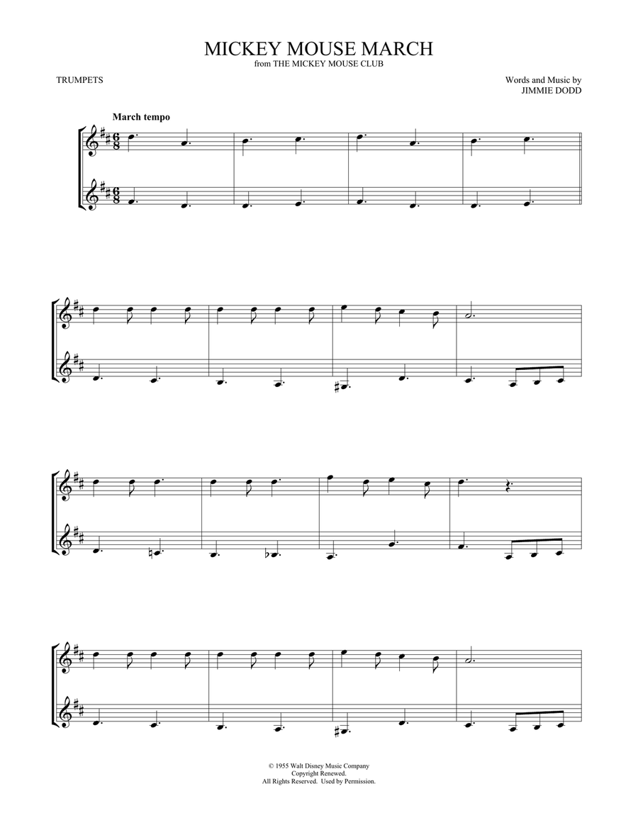 Mickey Mouse March (from The Mickey Mouse Club) (arr. Mark Phillips) Trumpet Duet scores gallery preview page 1