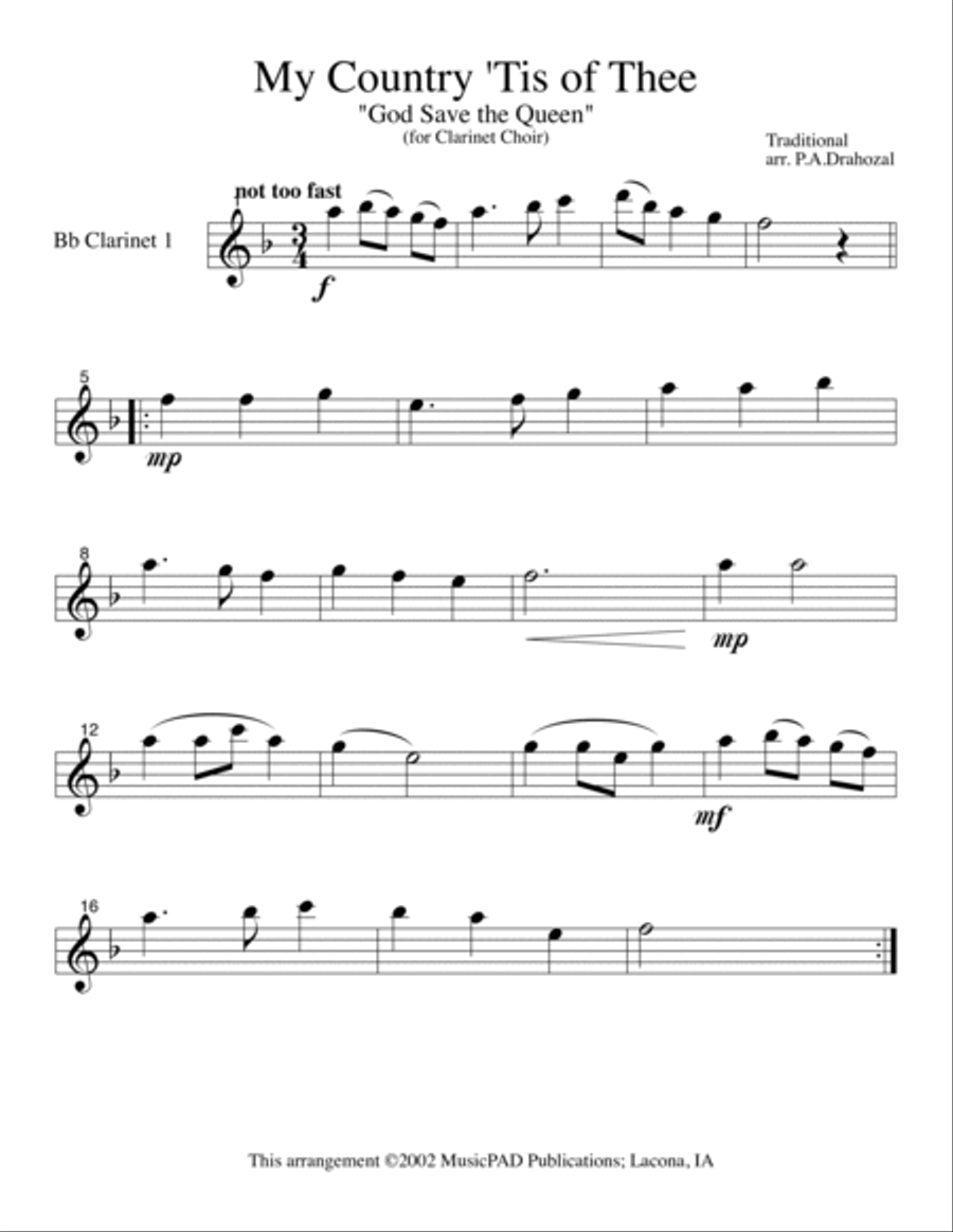 My Country 'Tis of Thee (God Save the Queen) for Clarinet Choir Clarinet Choir scores gallery preview page 4