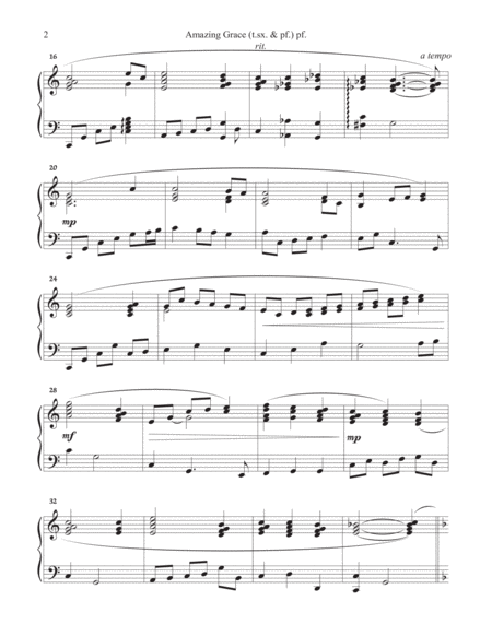 Amazing Grace (B Flat Tenor Sax & Piano) Piano part image number null