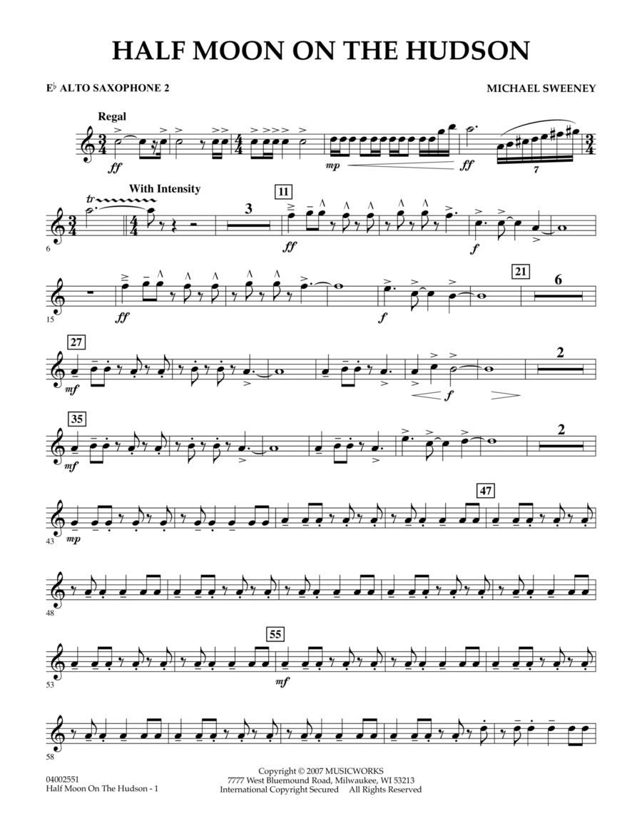Half Moon On The Hudson - Eb Alto Saxophone 2 Alto Saxophone scores gallery preview page 1