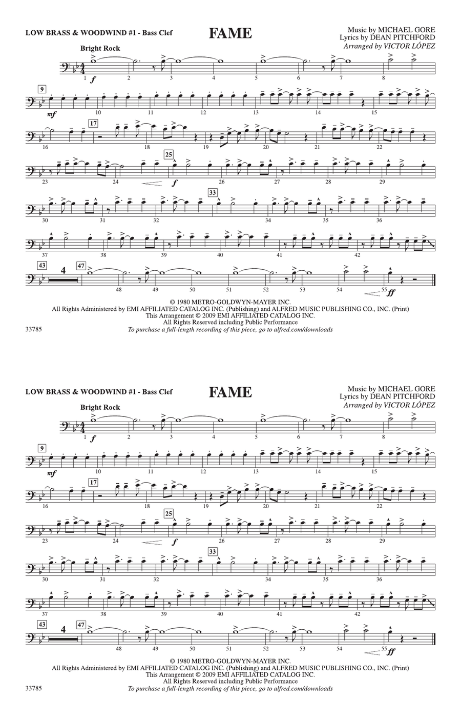 Fame: Low Brass & Woodwinds #1 - Bass Clef