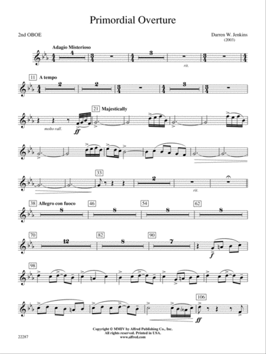 Primordial Overture: 2nd Oboe Concert Band scores gallery preview page 1