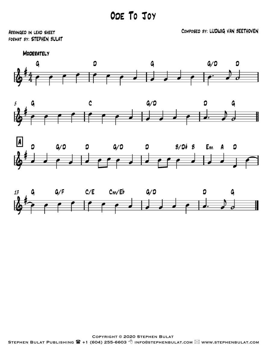 Ode To Joy (Beethoven) - Lead sheet (key of G) Large Ensemble scores gallery preview page 1
