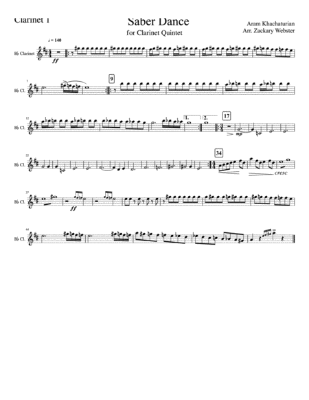 Saber Dance for Clarinet Quintet image number null