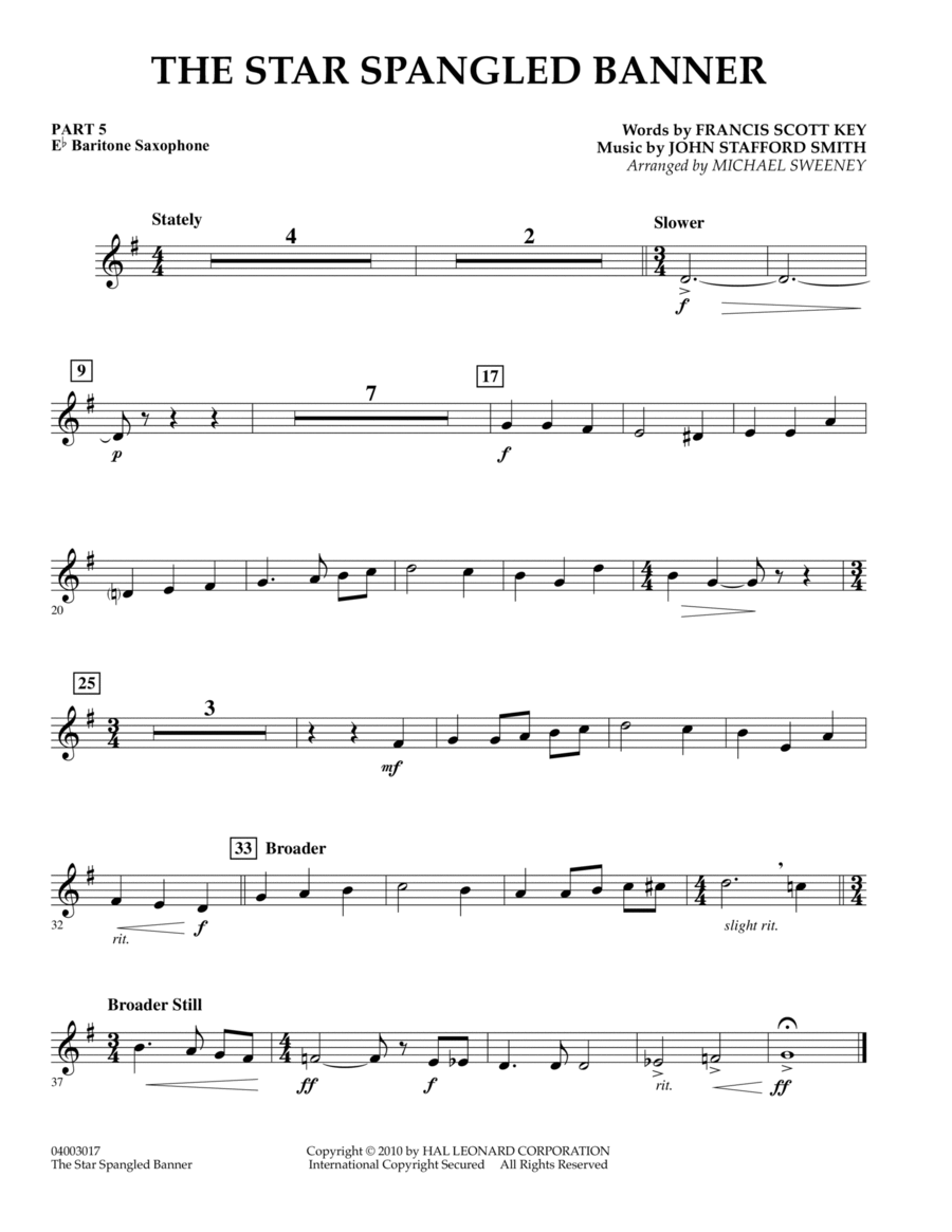The Star Spangled Banner - Pt.5 - Eb Baritone Saxophone