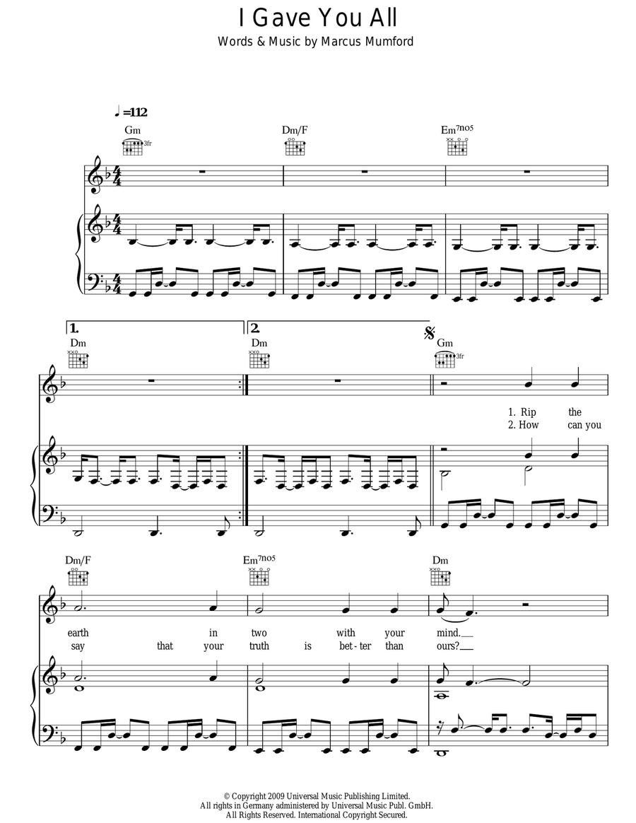I Gave You All Piano, Vocal, Guitar scores gallery preview page 1