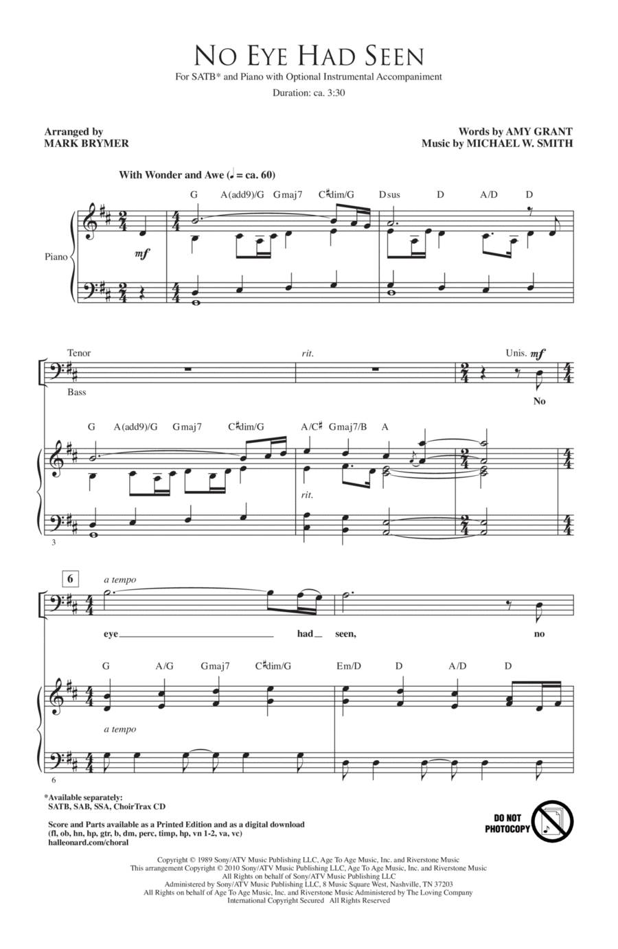 No Eye Had Seen 4-Part scores gallery preview page 1