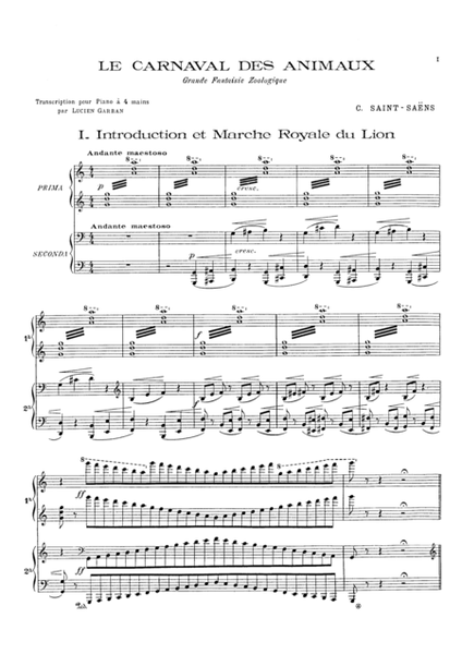 Saint-Saens Le Carnaval des Animaux, for piano duet(1 piano, 4 hands), PS801