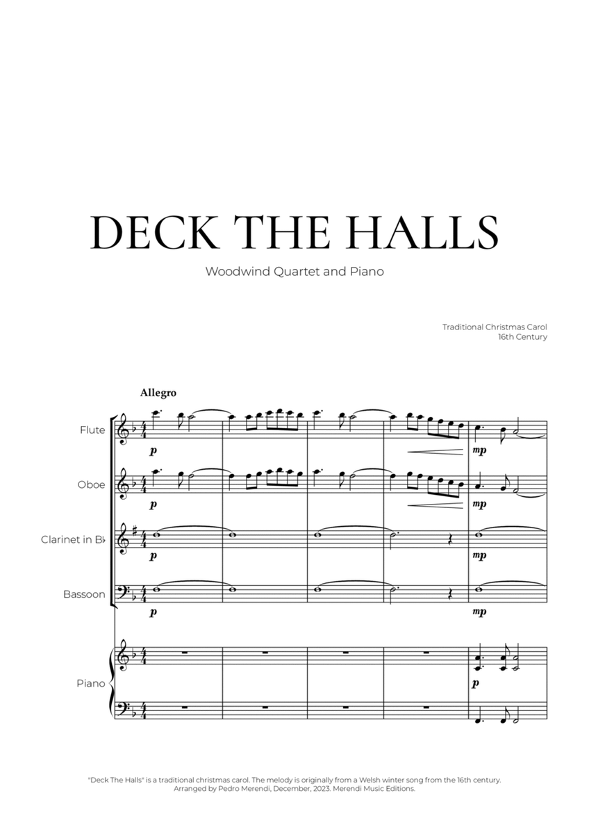 Deck The Halls (Woodwind Quartet and Piano) - Christmas Carol image number null