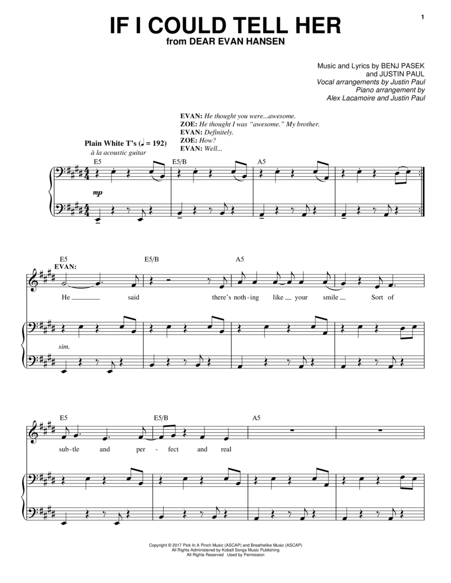 If I Could Tell Her (from Dear Evan Hansen) Voice scores gallery preview page 1