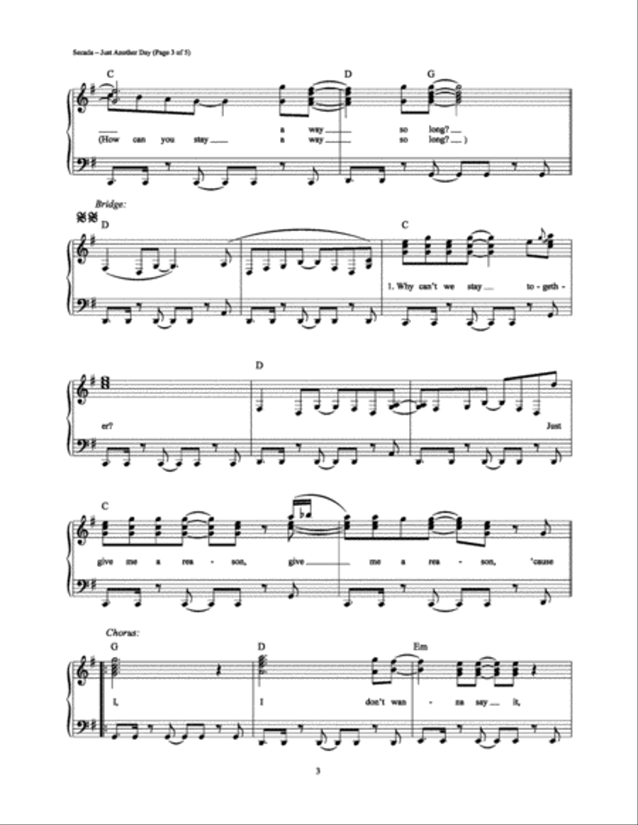 Just Another Day Piano, Vocal, Guitar scores gallery preview page 3