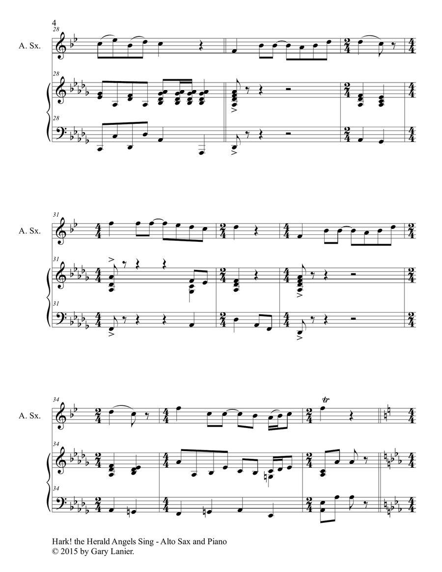 HARK! THE HERALD ANGELS SING (Duet – Alto Sax and Piano/Score and Parts) Woodwind Duet scores gallery preview page 5