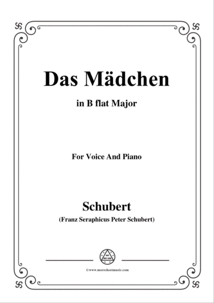 Schubert-Das Mädchen,in B flat Major,for Voice&Piano Voice scores gallery preview page 1