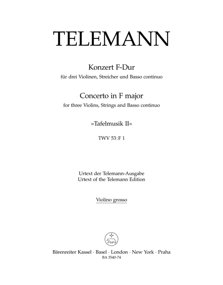 Concerto for three Violins, Strings and Basso continuo F major TWV 53:F1 Violin scores gallery preview page 1