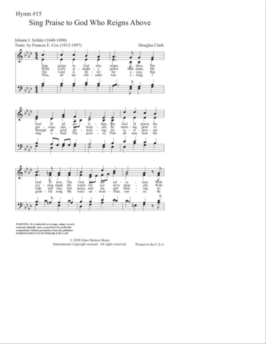 Hymn #15 - Sing Praise to God Who Reigns Above 4-Part scores gallery preview page 1