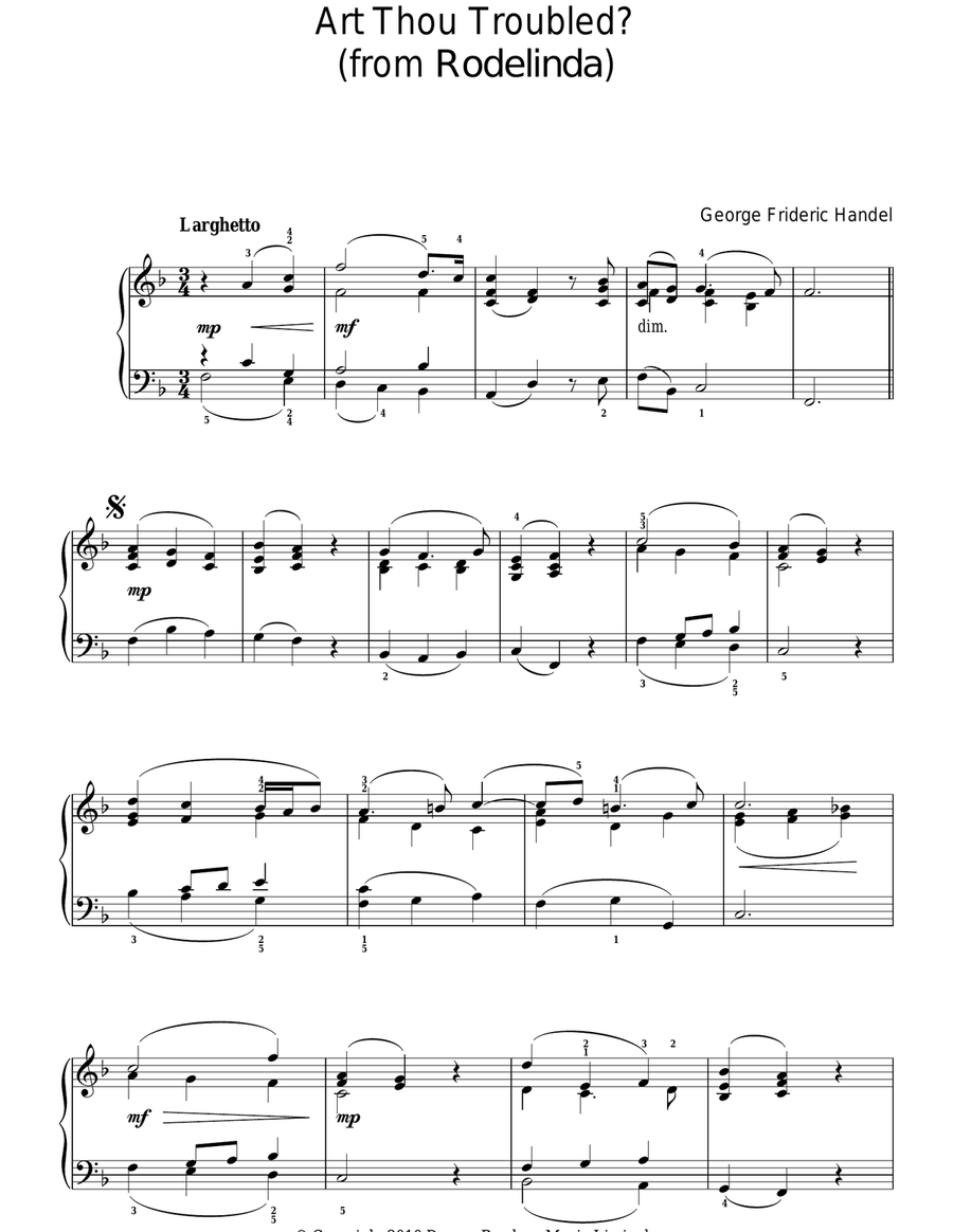 Art Thou Troubled? (from Rodelinda) Easy Piano scores gallery preview page 1
