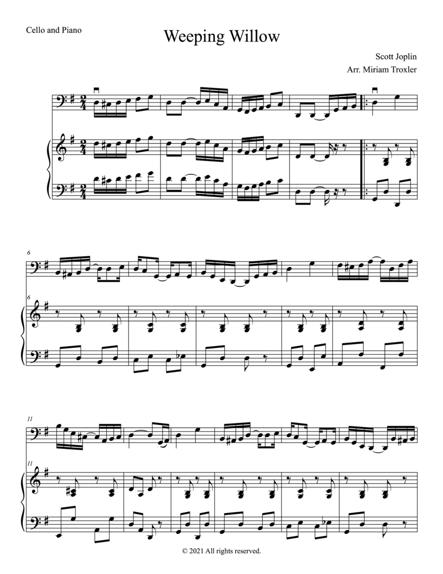 Weeping Willow Duet for Cello and Piano Piano scores gallery preview page 1