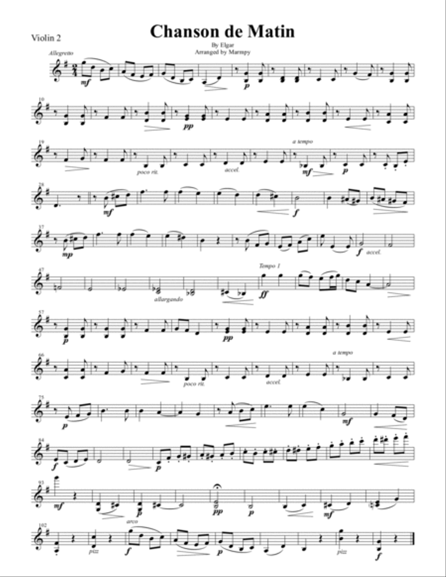 Chanson de Matin by Elgar (arranged for String Trio) String Trio scores gallery preview page 2