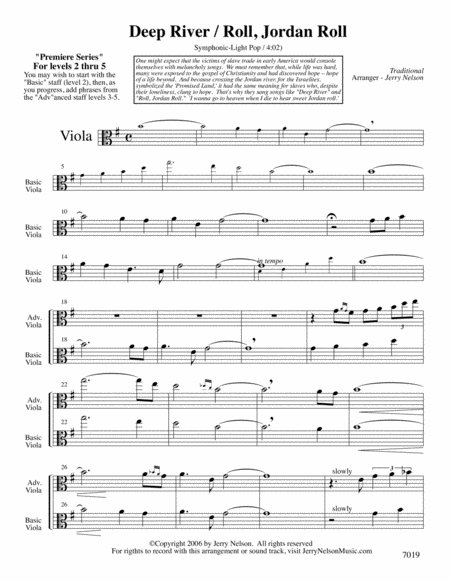 Deep River with Roll Jordan Roll (Arrangements Level 2-5 for VIOLA + Written Acc) Hymn image number null