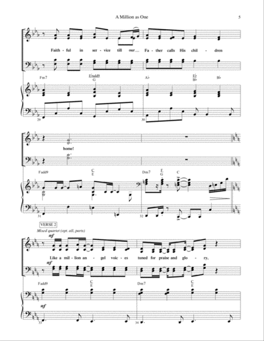 A Million as One--Vocal/Piano/Chord chart 4-Part scores gallery preview page 5