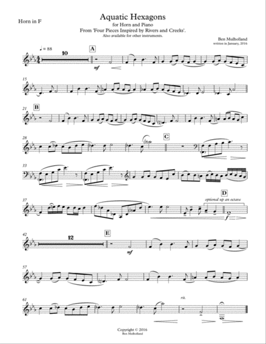 Aquatic Hexagons for Horn and Piano. From 'Four Pieces Inspired by Rivers and Creeks'. Brass Duet scores gallery preview page 3