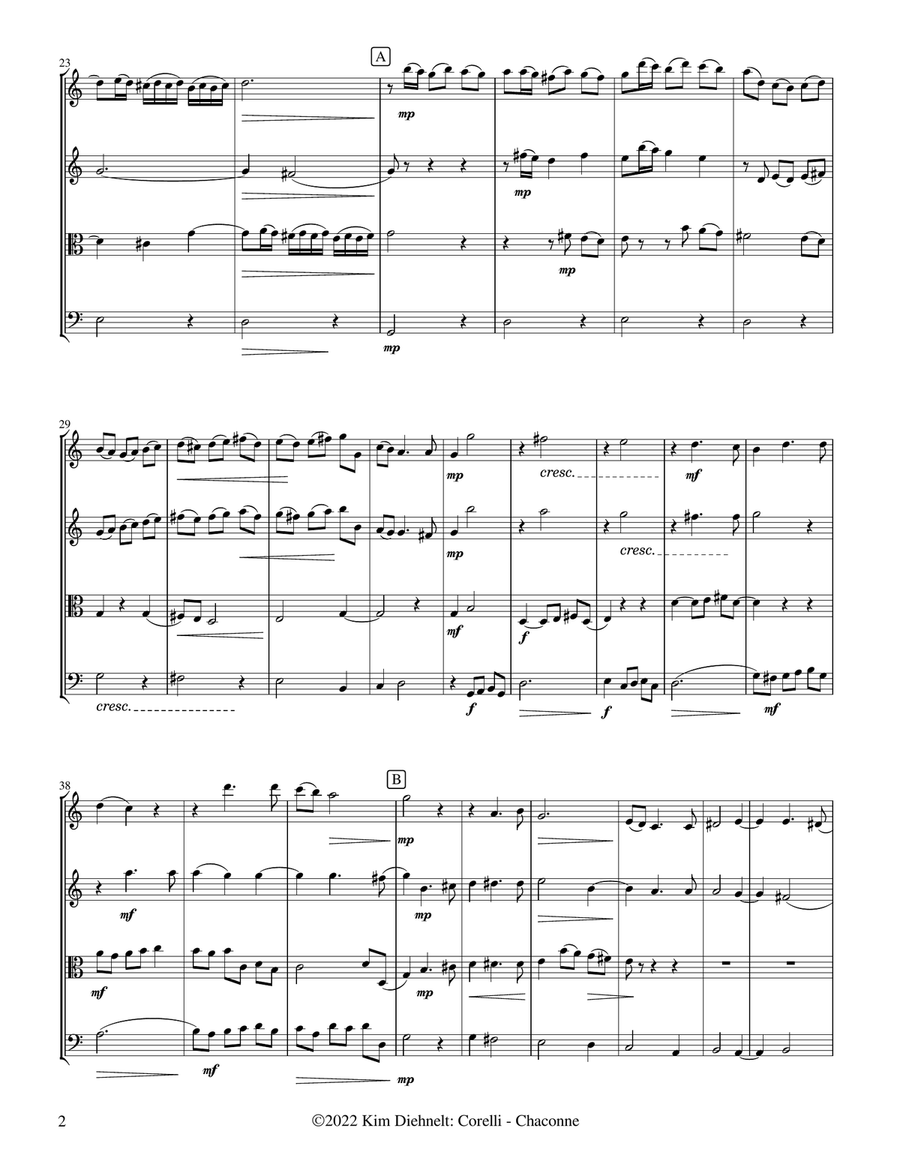Corelli: Chaconne (Arr. Diehnelt, for String Quartet) String Quartet scores gallery preview page 3