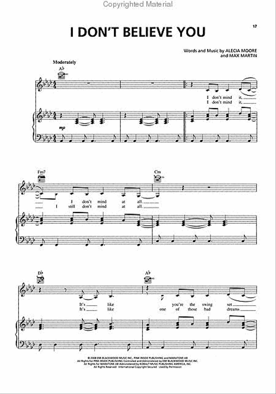 Pink - Funhouse Piano, Vocal, Guitar scores gallery preview page 4
