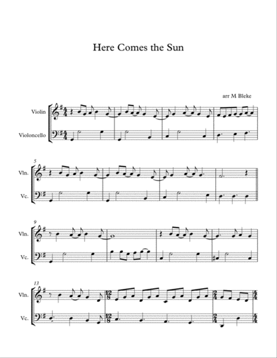 Here Comes The Sun String Duet scores gallery preview page 1