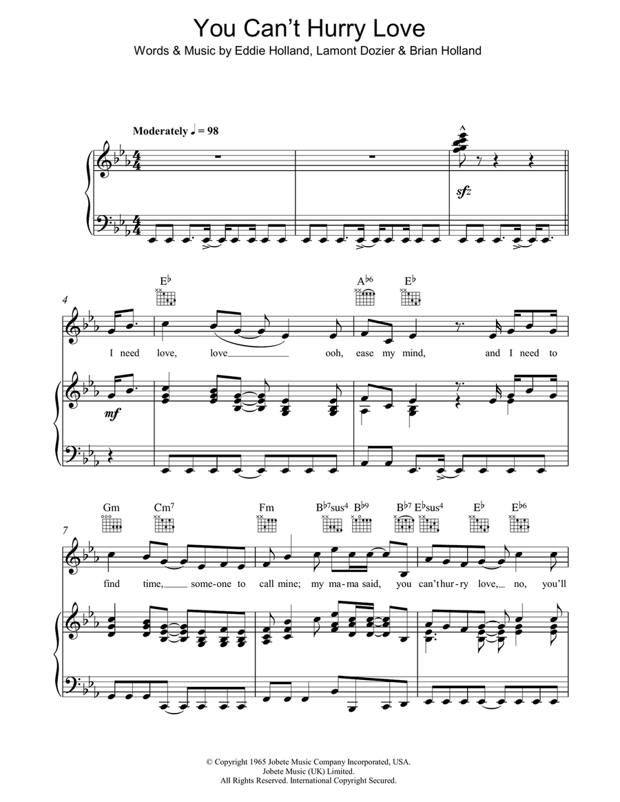 You Can't Hurry Love Piano, Vocal, Guitar scores gallery preview page 1