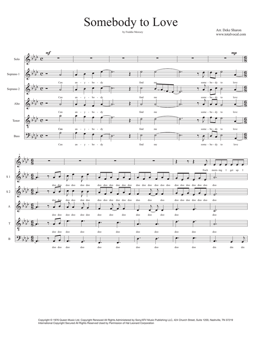 Somebody To Love 4-Part scores gallery preview page 1