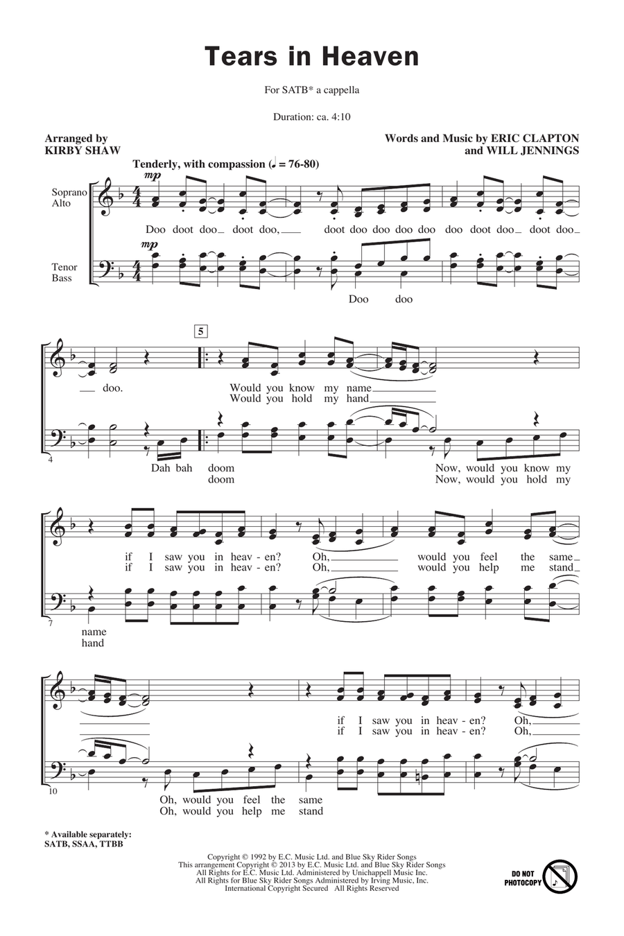Tears In Heaven (arr. Kirby Shaw) 4-Part scores gallery preview page 1