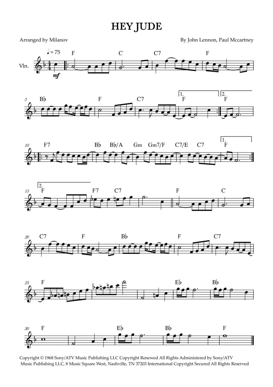 Hey Jude Violin Solo scores gallery preview page 1