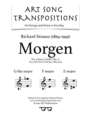 Book cover for STRAUSS: Morgen, Op. 27 no. 4 (transposed to G-flat major, F major, and E major)