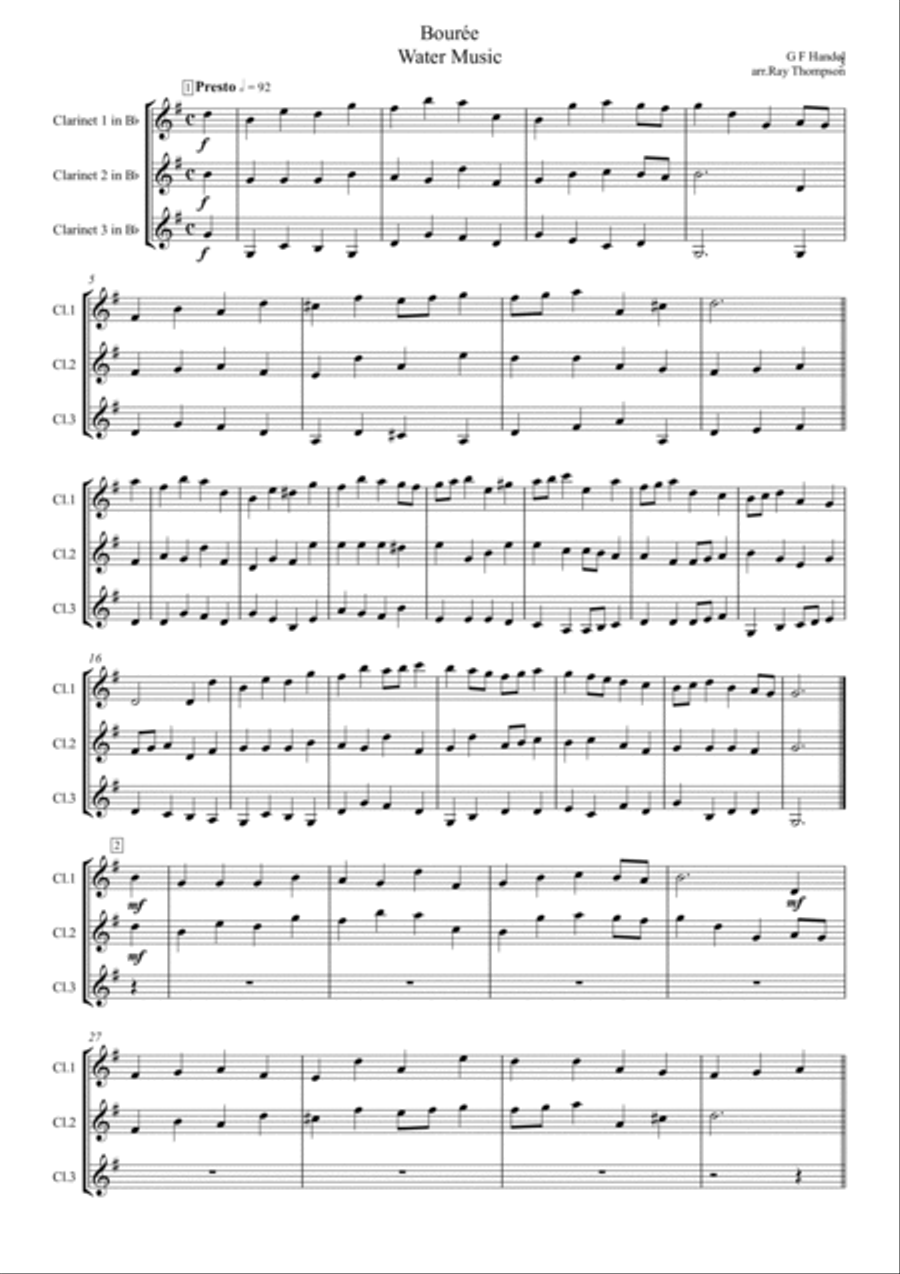 Handel: 5 Movements from the Water Music and Royal Fireworks Music - clarinet trio Clarinet Trio scores gallery preview page 3