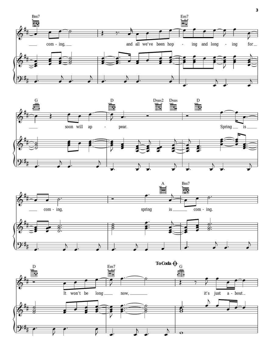 Spring Is Coming Piano, Vocal, Guitar scores gallery preview page 3
